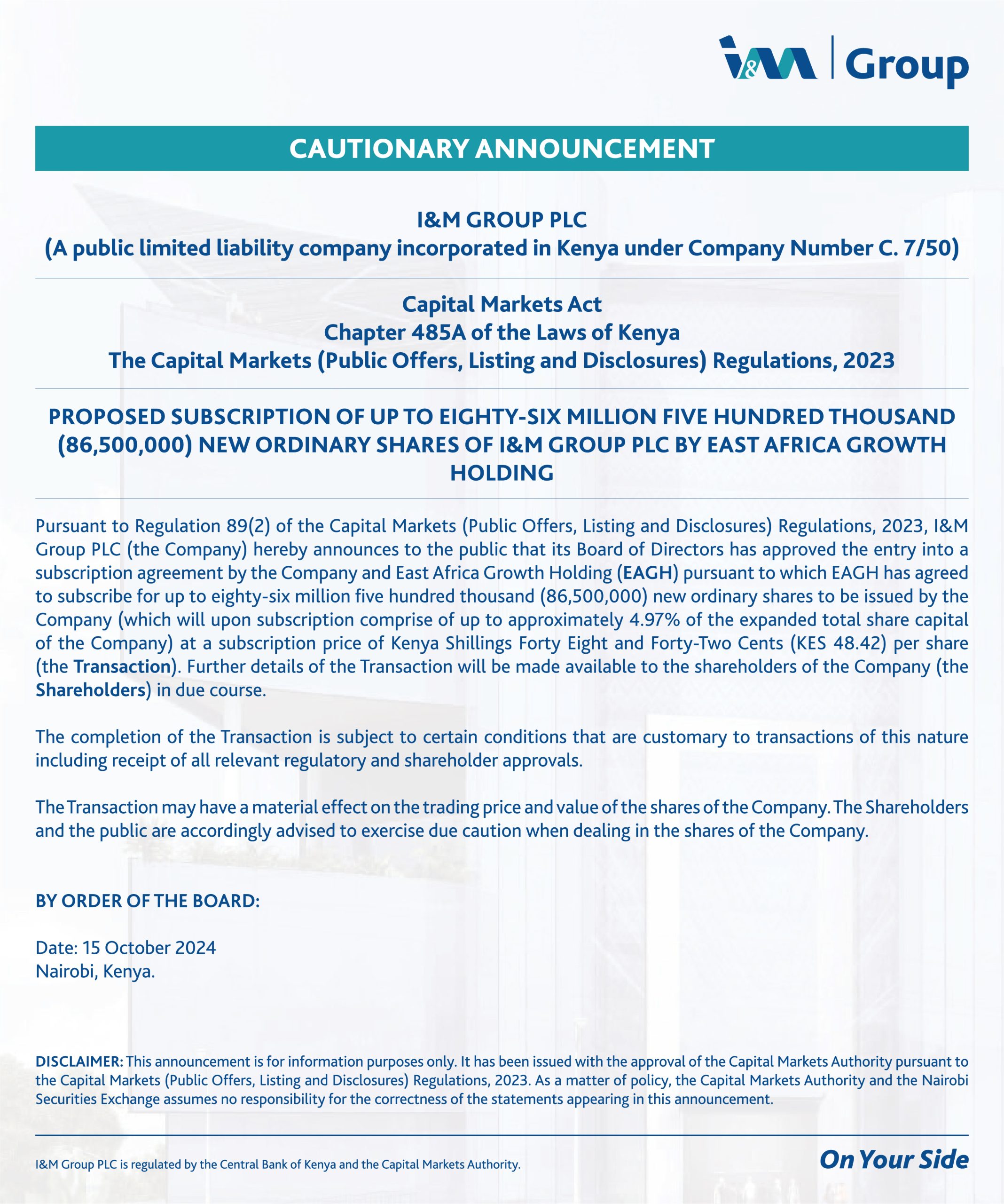 CAUTIONARY ANNOUNCEMENT