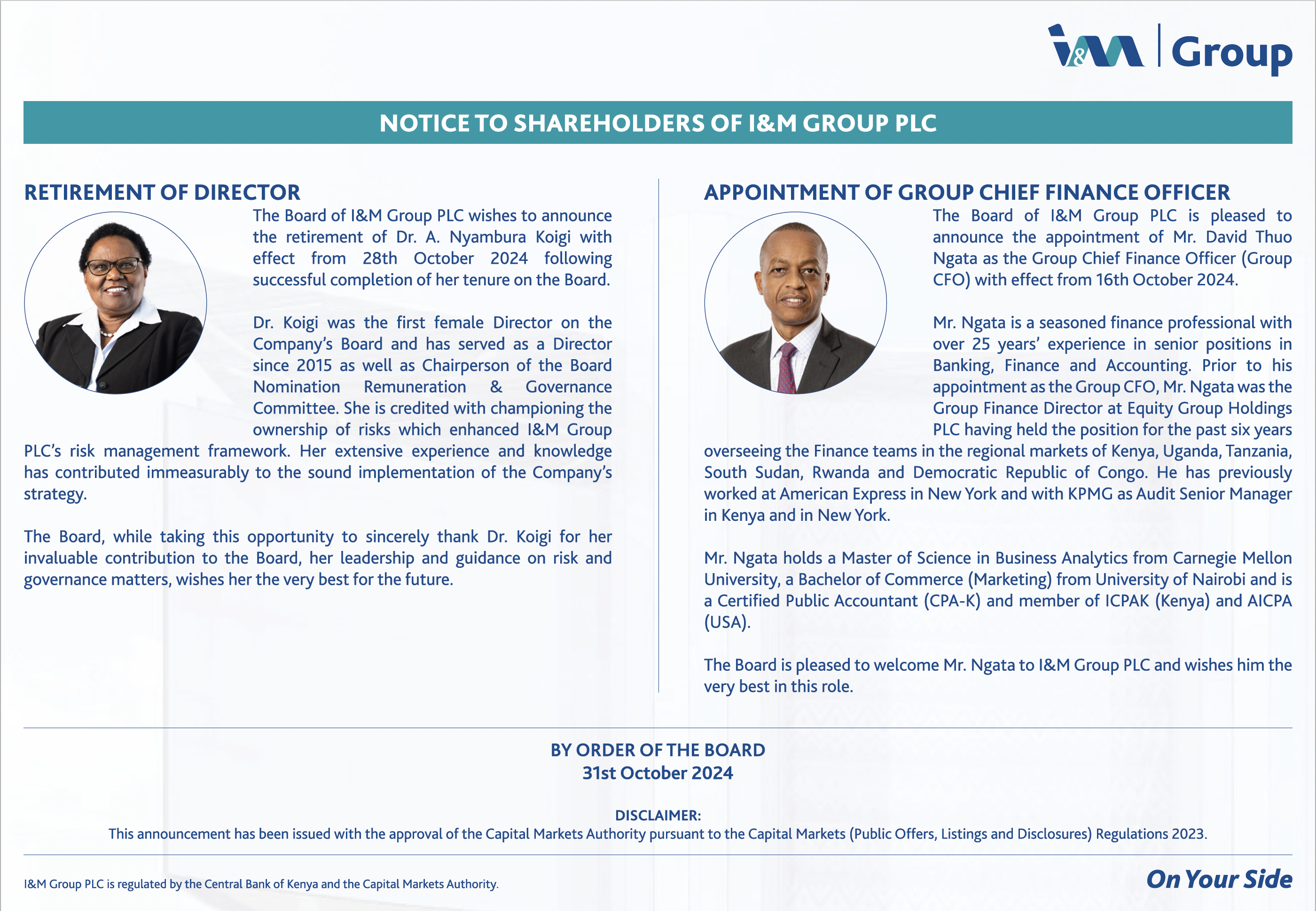 NOTICE TO SHAREHOLDERS OF I&M GROUP PLC